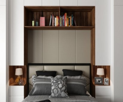 Дизайн интерьера с шкафом за кроватью